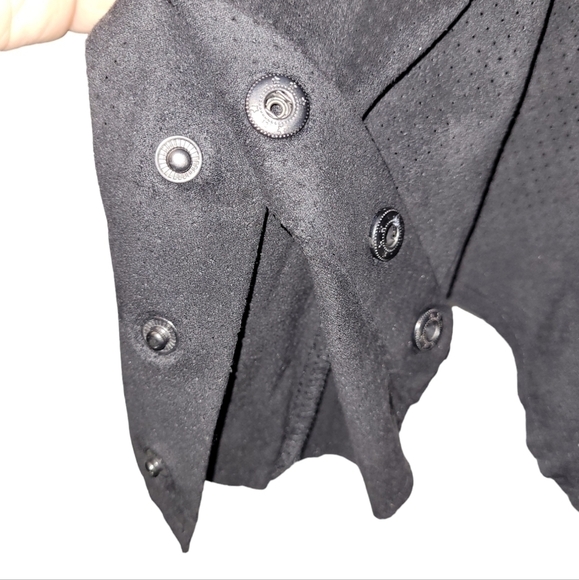 LIVERPOOL Women's Perforated Draped Open Front Faux Suede Blazer Jacker - Picture 6 of 7